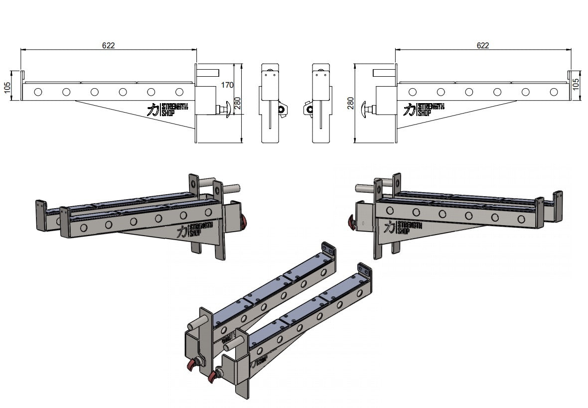 B-WARE Heavy Duty Safeties for Riot Cages, With Front Pin - 1 Pair (75MM) - Strength Shop
