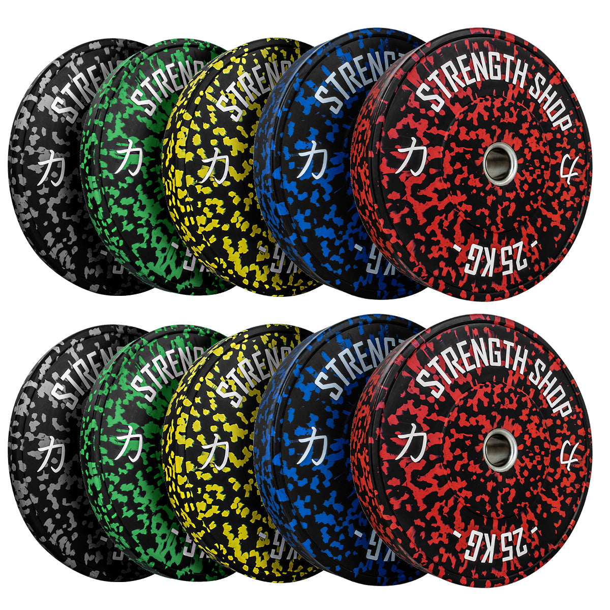 B-WARE Fleck Rubber Bumper Plates – Colour Coded, 5kg-25kg - Strength Shop