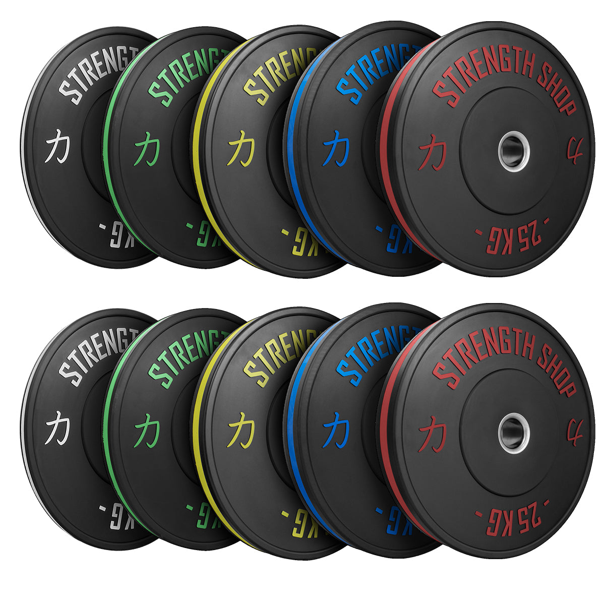 B-WARE Rubber Bumper Plates w/ Colour Coded Stripe, 5kg-25kg or 150kg Set - Strength Shop