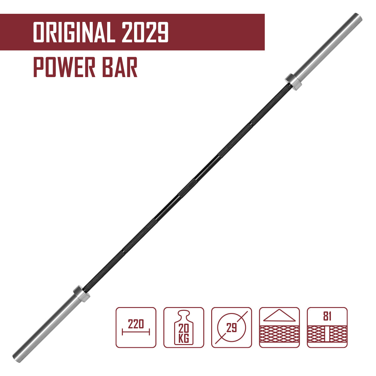 B-WARE Original 2029 Power Bar, Black Shaft & Chrome Sleeves - Strength Shop