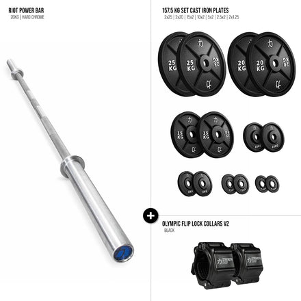 Riot Barbell & Cast Iron Plates Bundle - 157.5kg / 207.5kg / 257.5 kg - Strength Shop