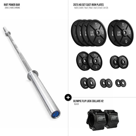 Riot Barbell & Cast Iron Plates Bundle - 157.5kg / 207.5kg / 257.5 kg - Strength Shop