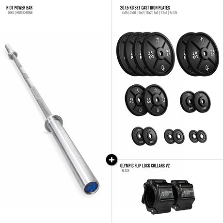 Riot Barbell & Cast Iron Plates Bundle - 157.5kg / 207.5kg / 257.5 kg - Strength Shop