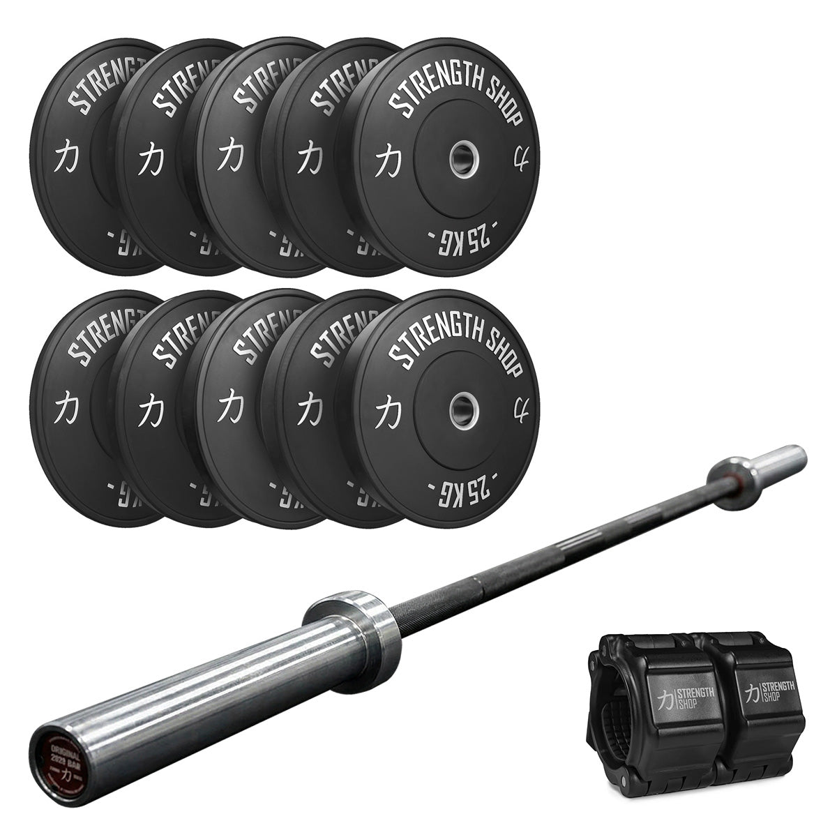 Powerlifter's Dynamic Bundle | 150KG Schwarze Bumper Hantelscheiben Set & Power Bar