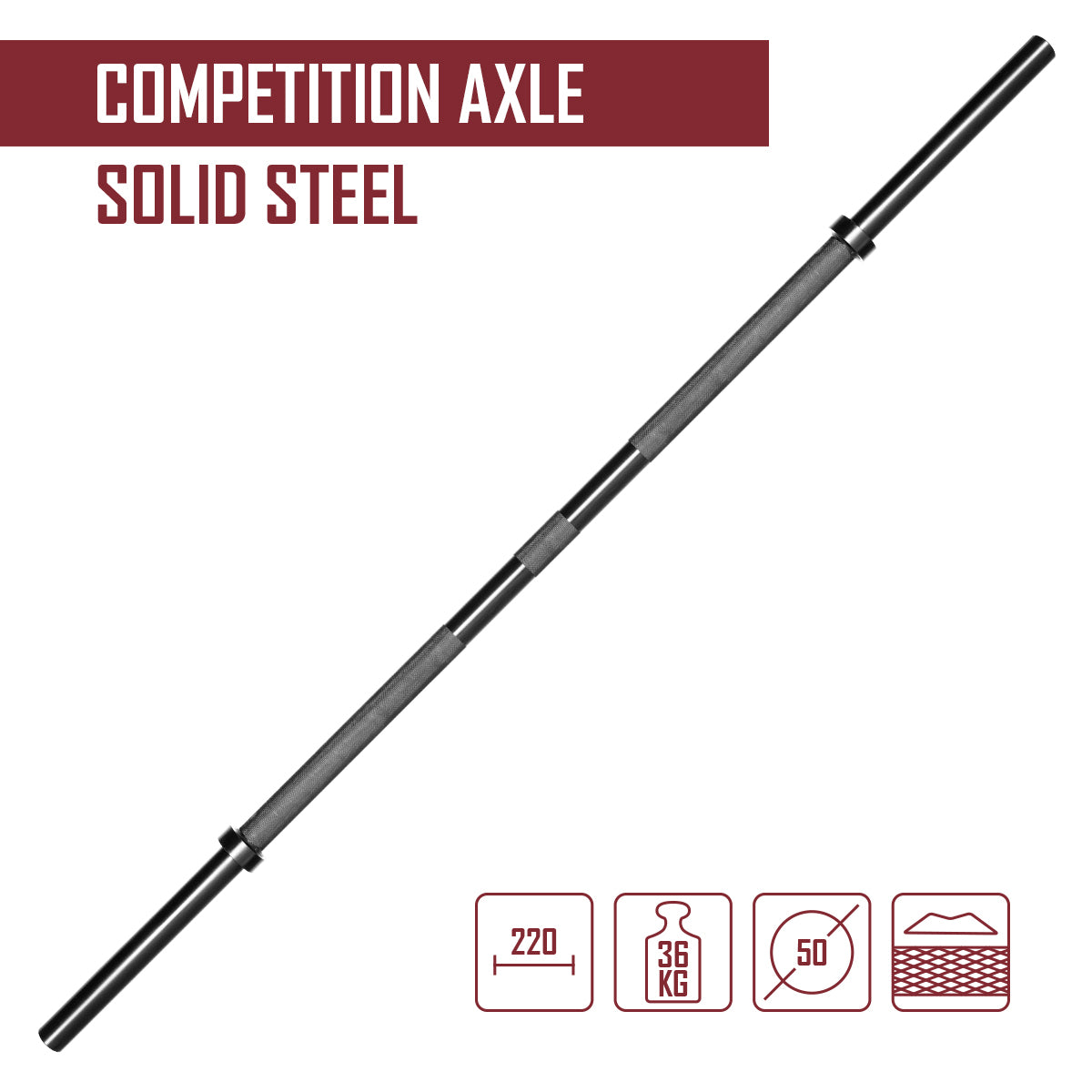 Competition Solid Steel Axle, 50MM Thick - 36KG