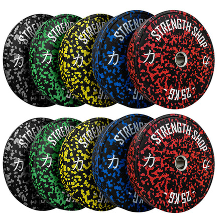 B-WARE Fleck Rubber Bumper Plates – Colour Coded, 5kg-25kg - Strength Shop