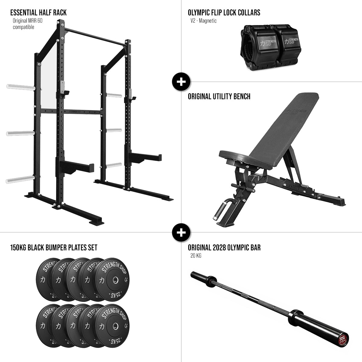 Home Gym Bundle with Essential Half Rack & 150kg bumper plates