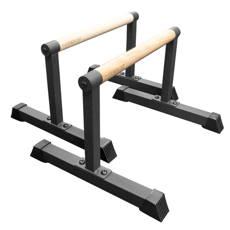 B-WARE Wooden Grip Parallettes - Large, Steel Base - Strength Shop