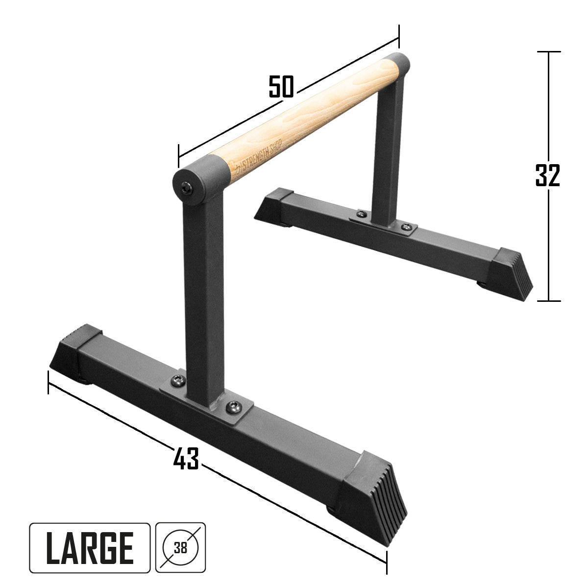 Wooden Grip Parallettes - 3 Sizes, Steel Base - Strength Shop