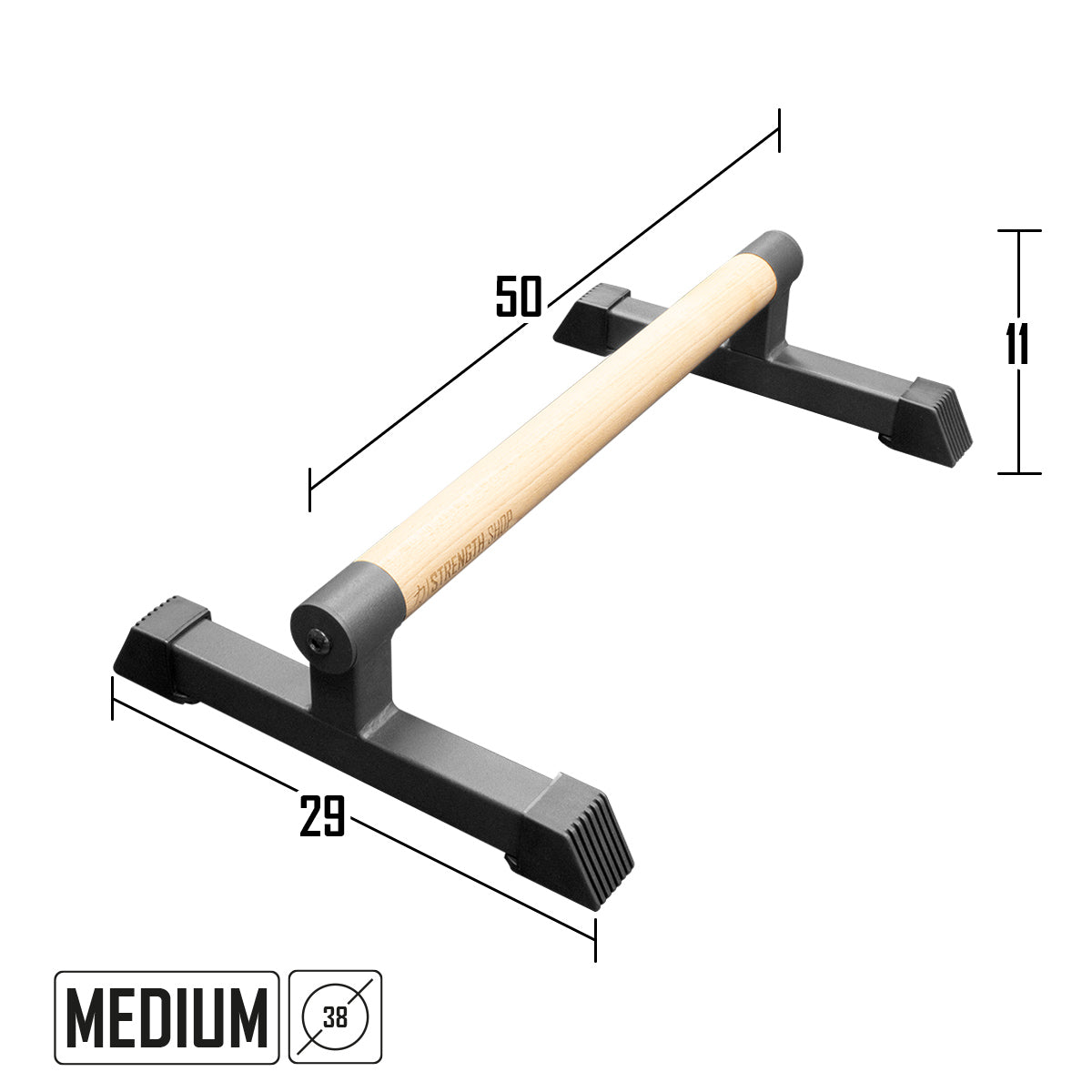 Wooden Grip Parallettes - 3 Sizes, Steel Base - Strength Shop